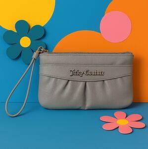 JUICY COUTURE GRAY RUCHED MINI WRISTLET CLUTCH BAG